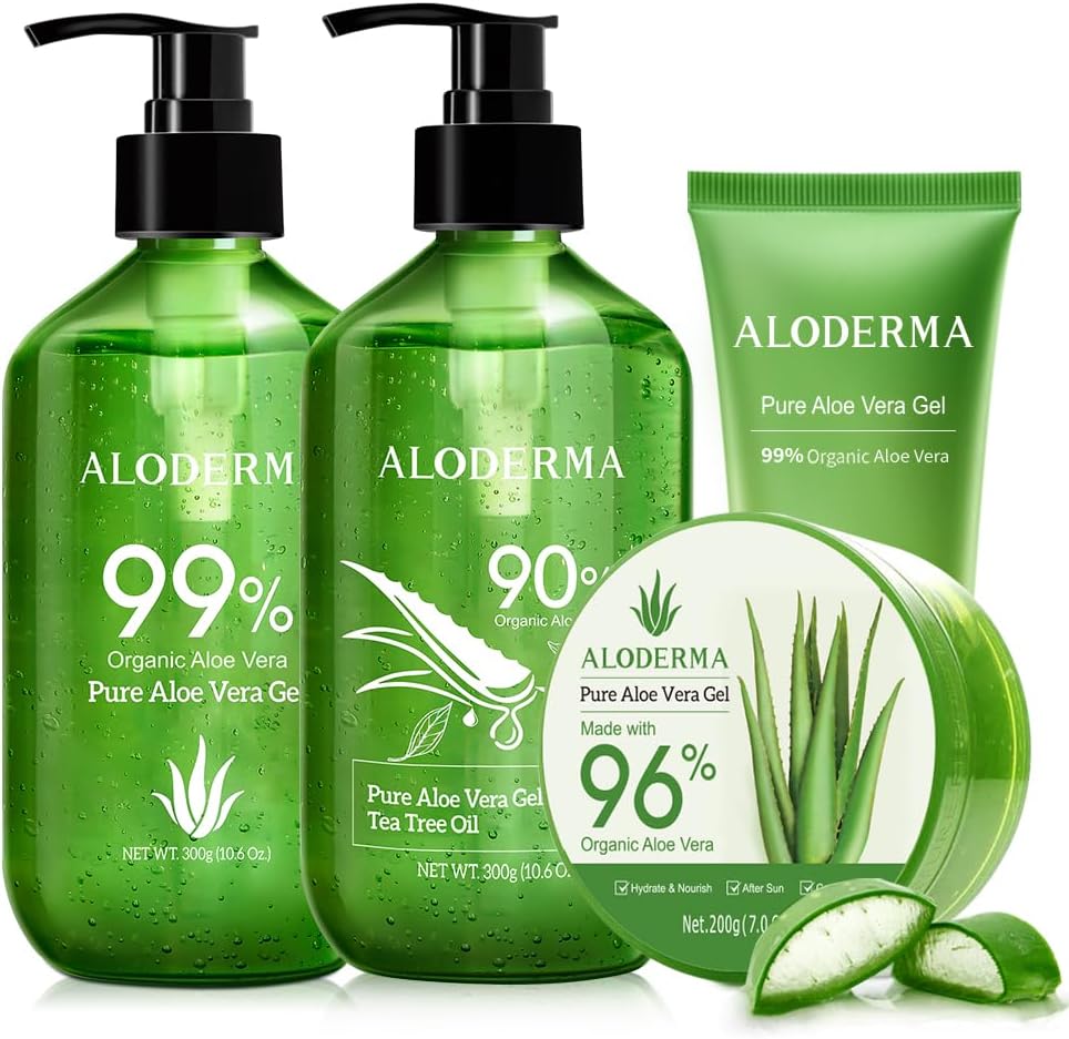 Aloderma Aloe Vera Gels Four Piece Set front packaging view showing individual bottles