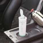 NULYLU cylindrical tissue box fitting neatly inside a car cup holder
