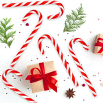 Close up view of authentic USA imported Christmas candy canes showing detailed stripe pattern.