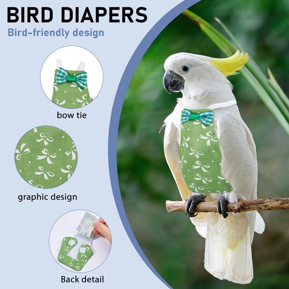 SUPERFINDINGS small and medium sizes bird nappies laid flat to show dimensions and colorful leaf patterns