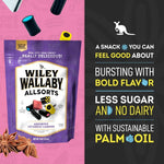 Assorted fruit and coconut layered black licorice pieces