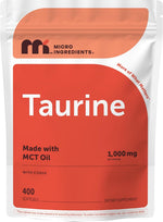 Micro Ingredients Taurine 1,000mg with CoQ10 400 Softgels front view supplement pouch