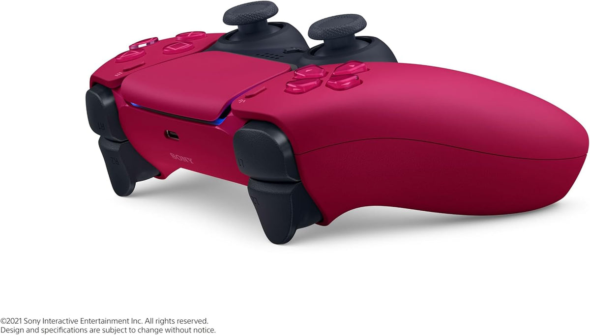 PlayStation DualSense wireless controller cosmic red rear view with grips