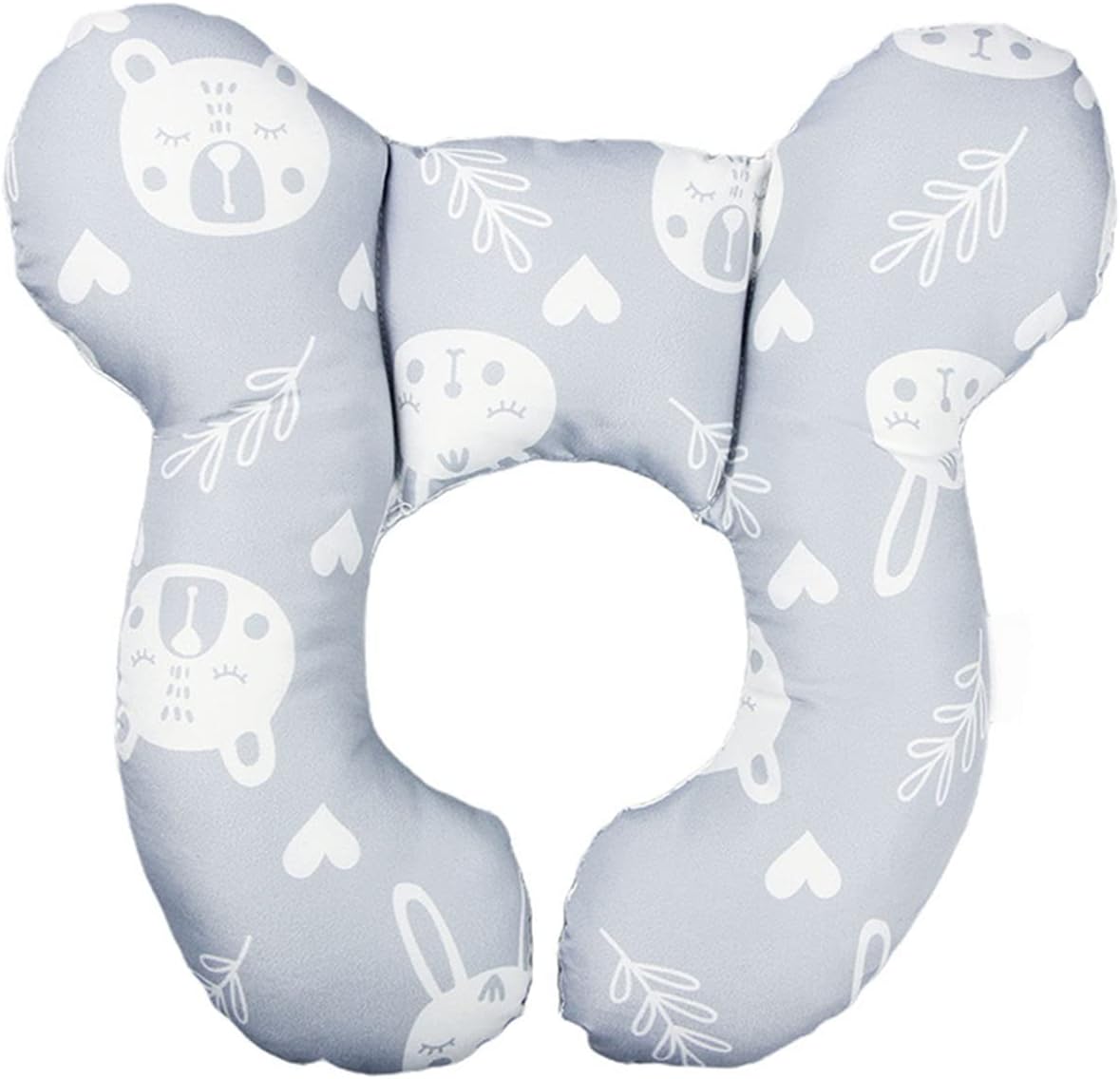 Yufiova baby car seat head support pillow front view with white bear pattern