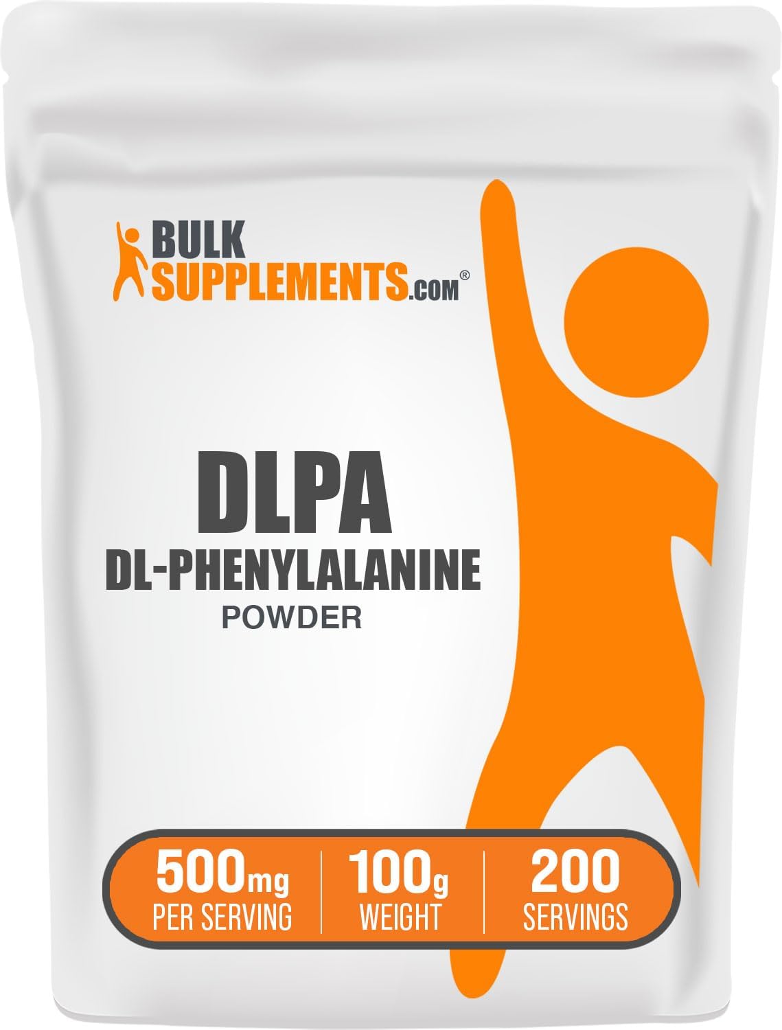 Unflavored DL-Phenylalanine powder texture in a container