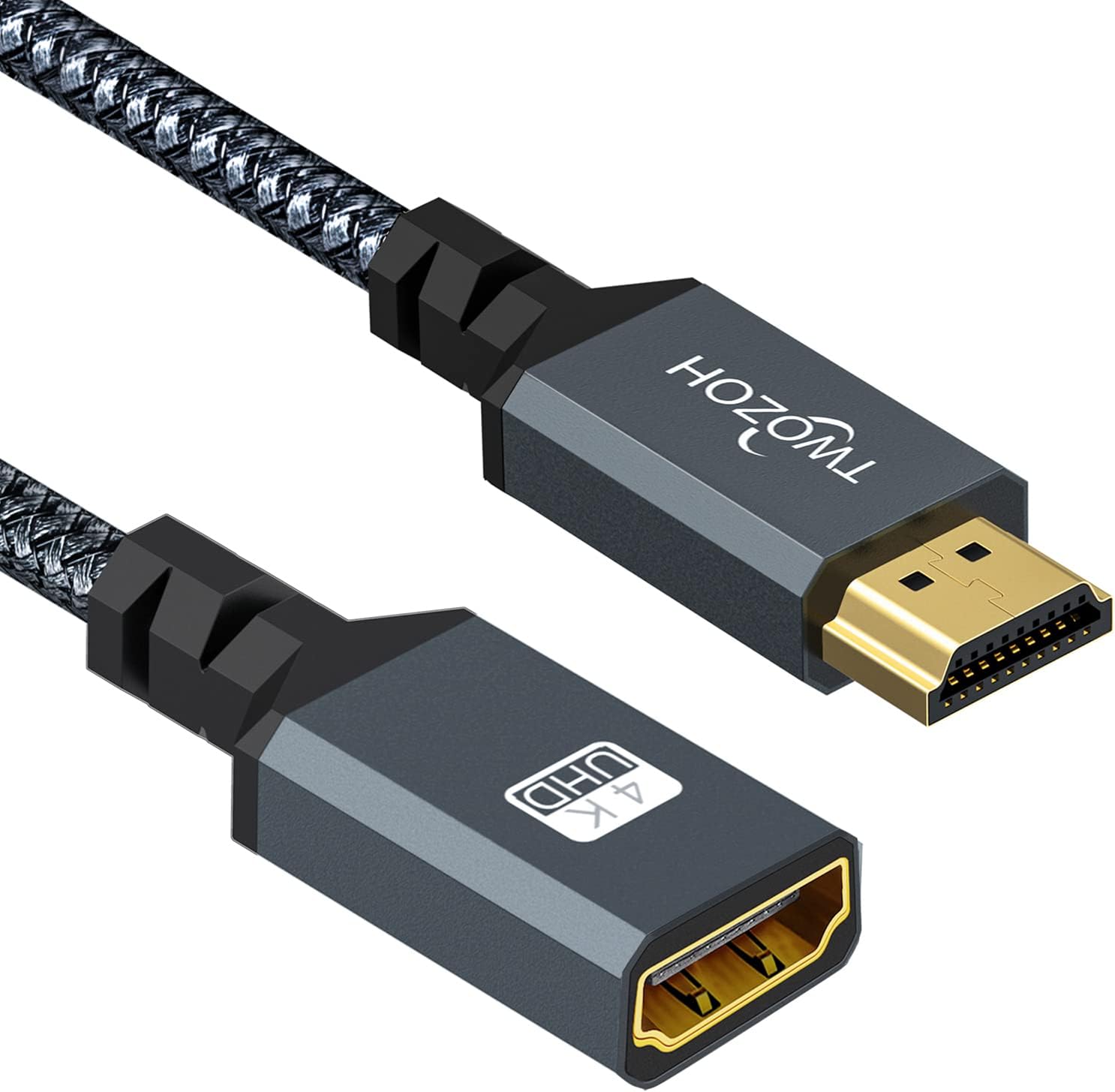 Twozoh HDMI extension cable front view showing male and female gold-plated connectors.