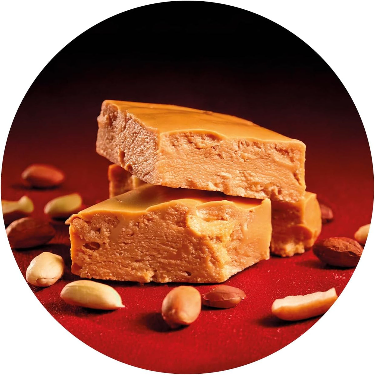 Individually wrapped peanut nougat energy bars displayed neatly outside the box.