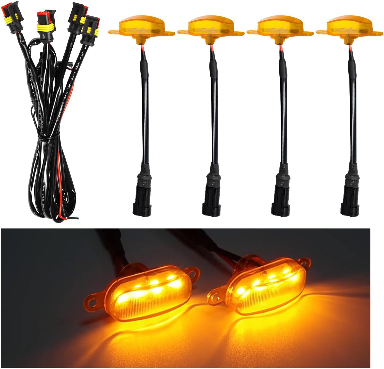 Dickno 4PCS car grille lights front view