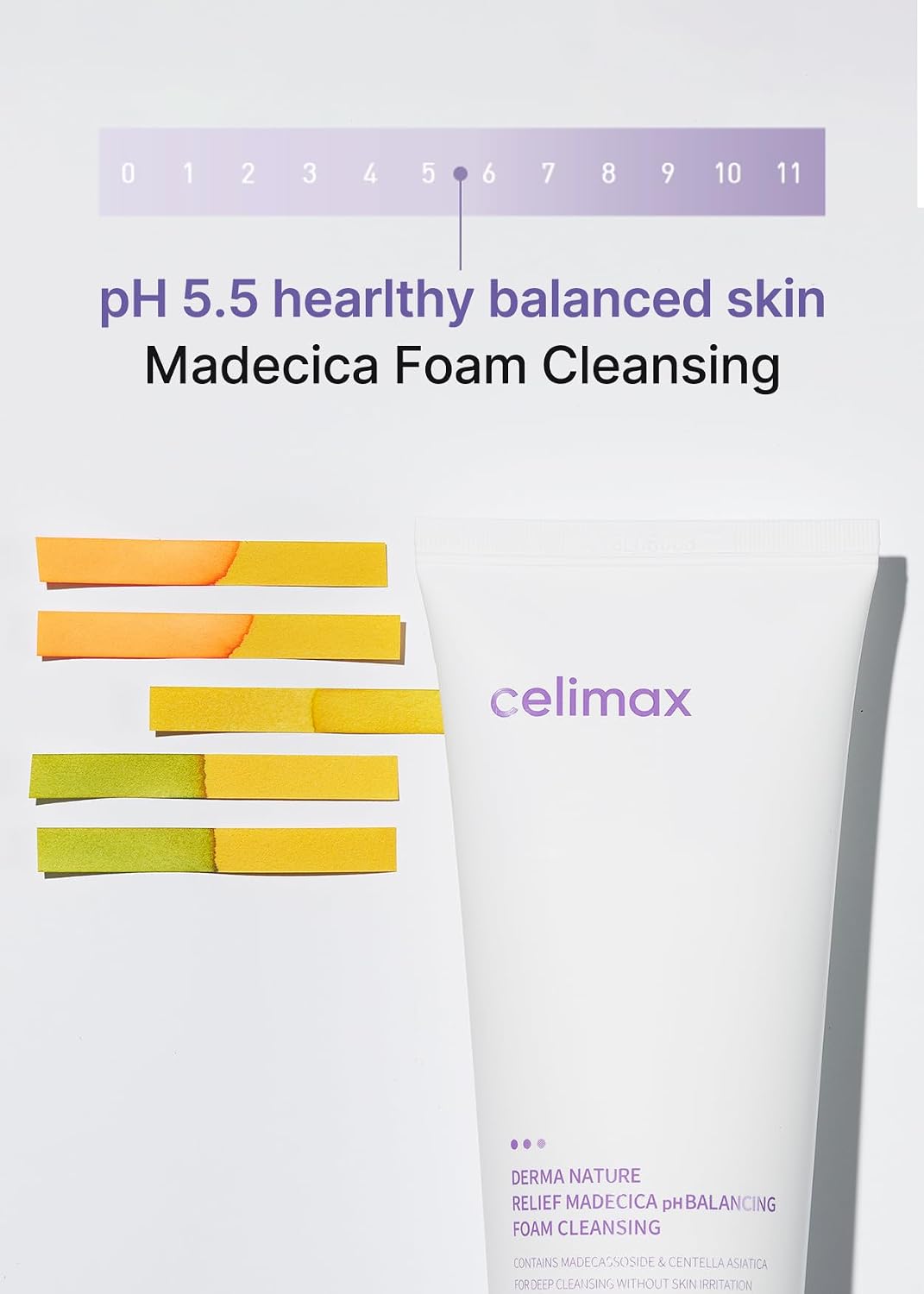 Celimax Derma Nature Relief face wash packaging box highlighting Cica and Madecassoside formulation