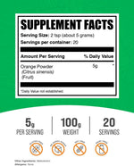 BulkSupplements Orange Fruit Powder packaging back showing ingredients