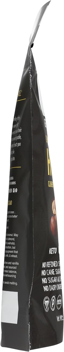 Hu Kitchen organic cacao and vanilla bean chocolate cashews packaging detail