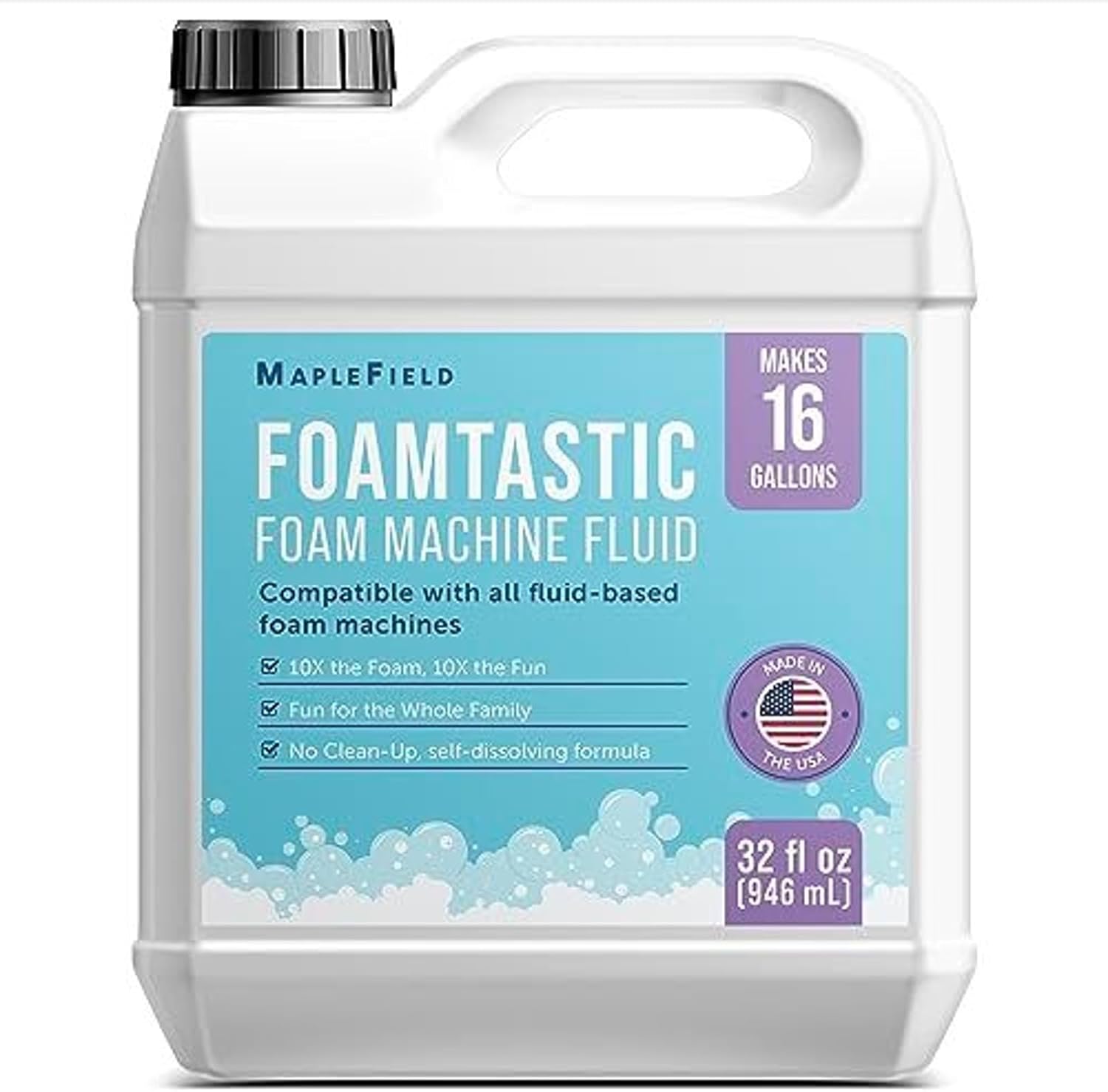 Maplefield Foam Machine Solution front view bottle packaging for backyard parties