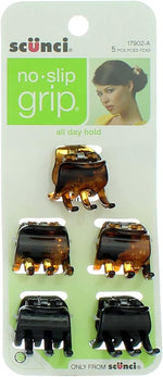 Scünci hair jaw clips displayed in basic black and tortoise shell shades.