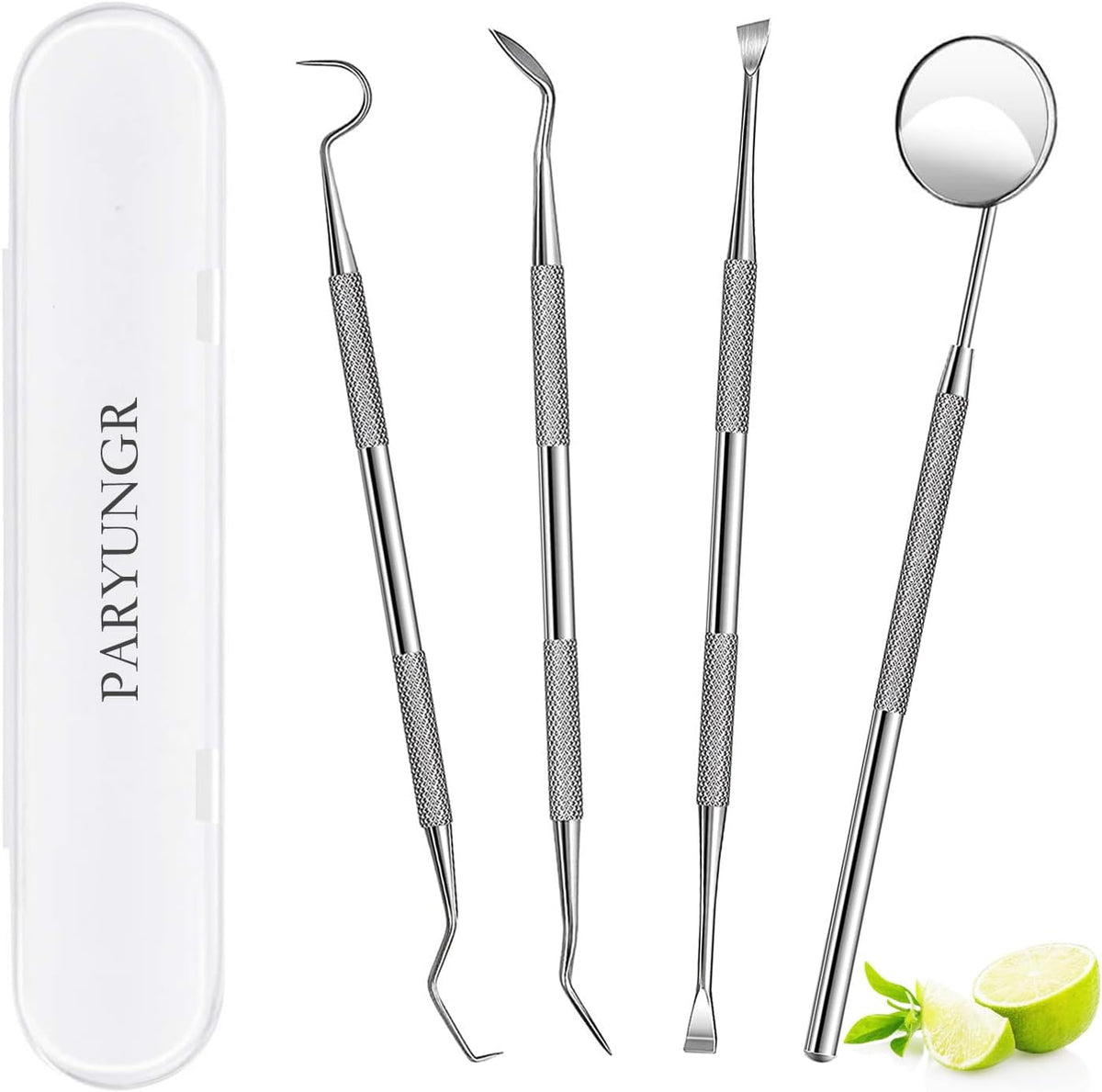Paryungr professional dental tools kit front view with stainless steel instruments.