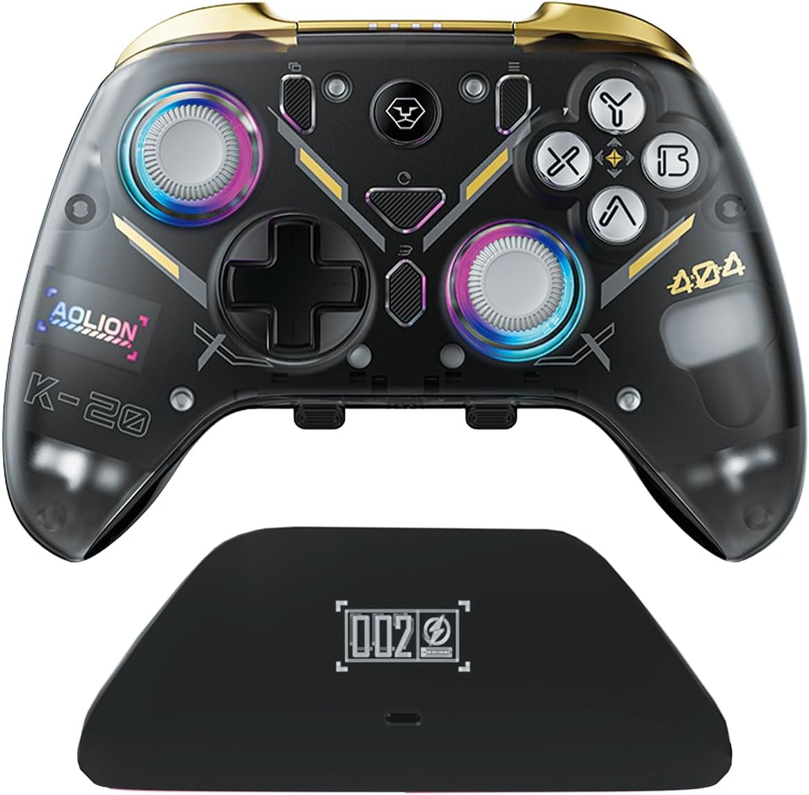 BLESSOURCE wireless PC gaming controller front view showcasing Hall Effect joysticks and vibrant RGB lighting accents.