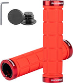 Rockbros bike grips front view showing red anti-slip rubber texture.