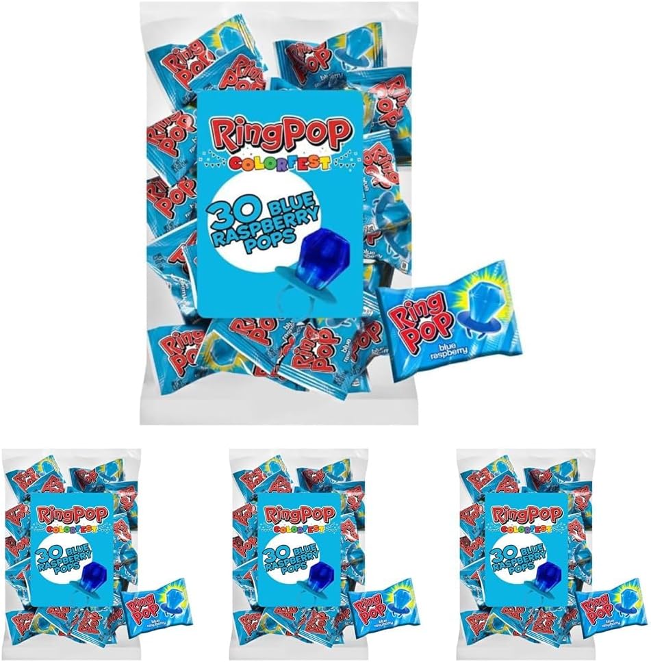Ring Pop Individually Wrapped Blue Raspberry 30 Count Bulk Lollipop Pack - Blue Raspberry Flavored Lollipop Suckers for Kids - Fun Candy Bulk for Gender Reveal Parties, Bachelorettes, & Party Favors - Image 15
