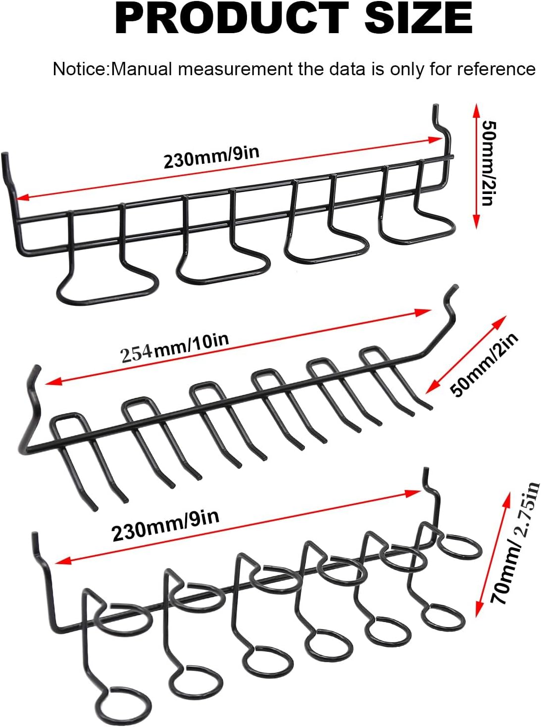 MDEOOSKY pegboard accessory rack showing rubber-tipped hooks for secure tool hanging