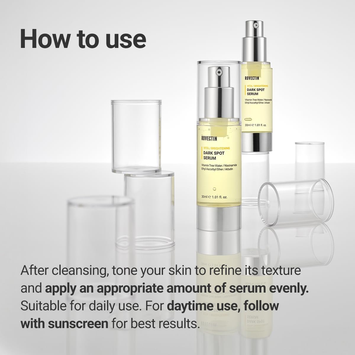 Application of Rovectin skincare serum on skin