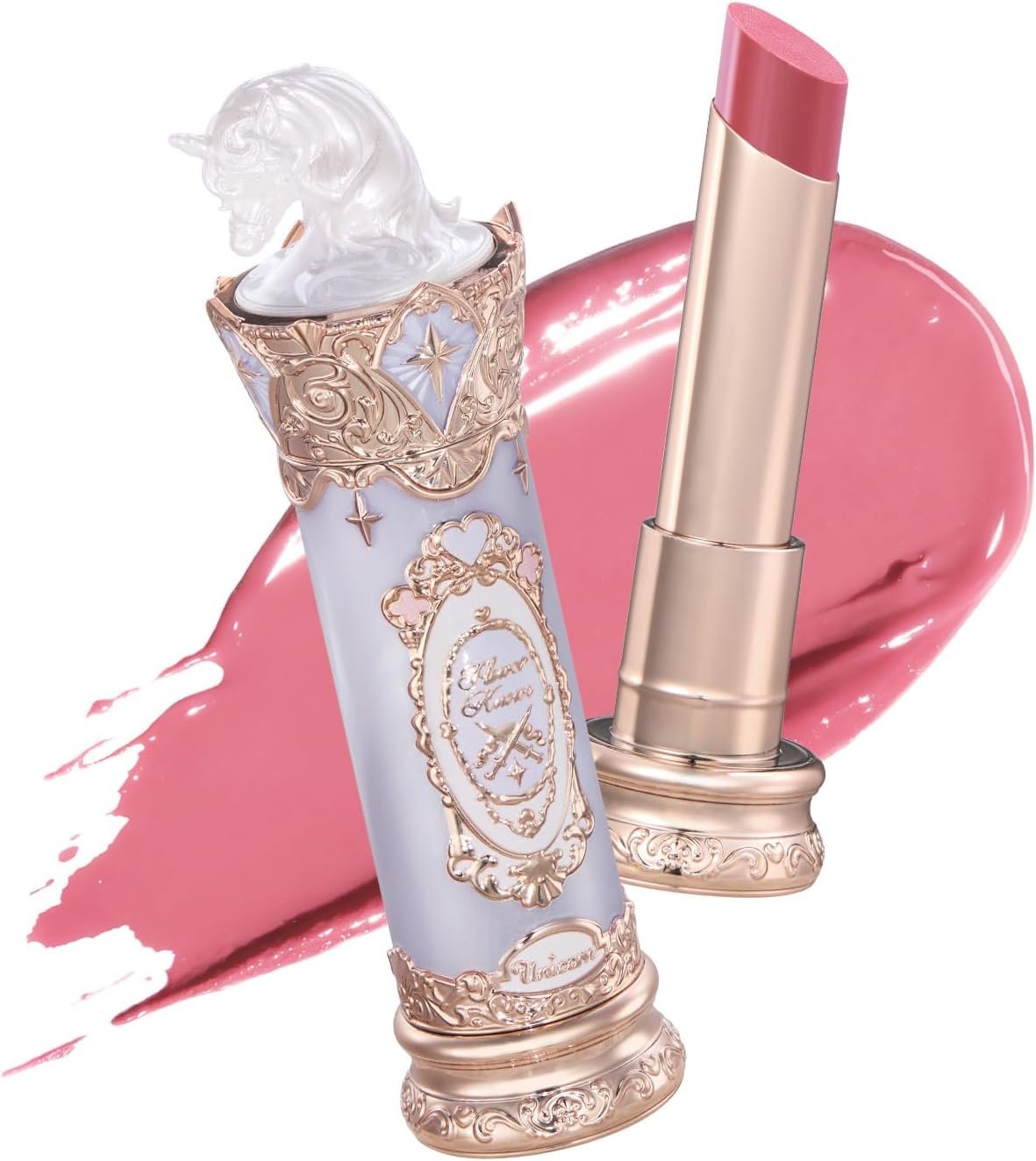 Flower Knows Knight Unicorn Glazed Lipstick, Soft Baby Pink, Balm-Infused Hydrating Serum Formula, Sheer Glossy Finish, Vegan, 0.12 oz (U04 Dreamland) - Image 1