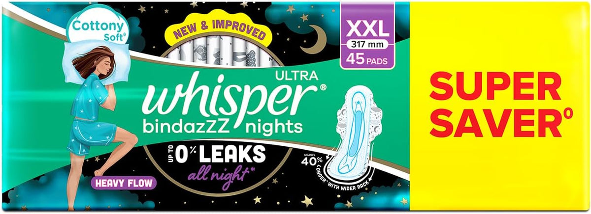 Whisper ultra night sanitary pads front view package