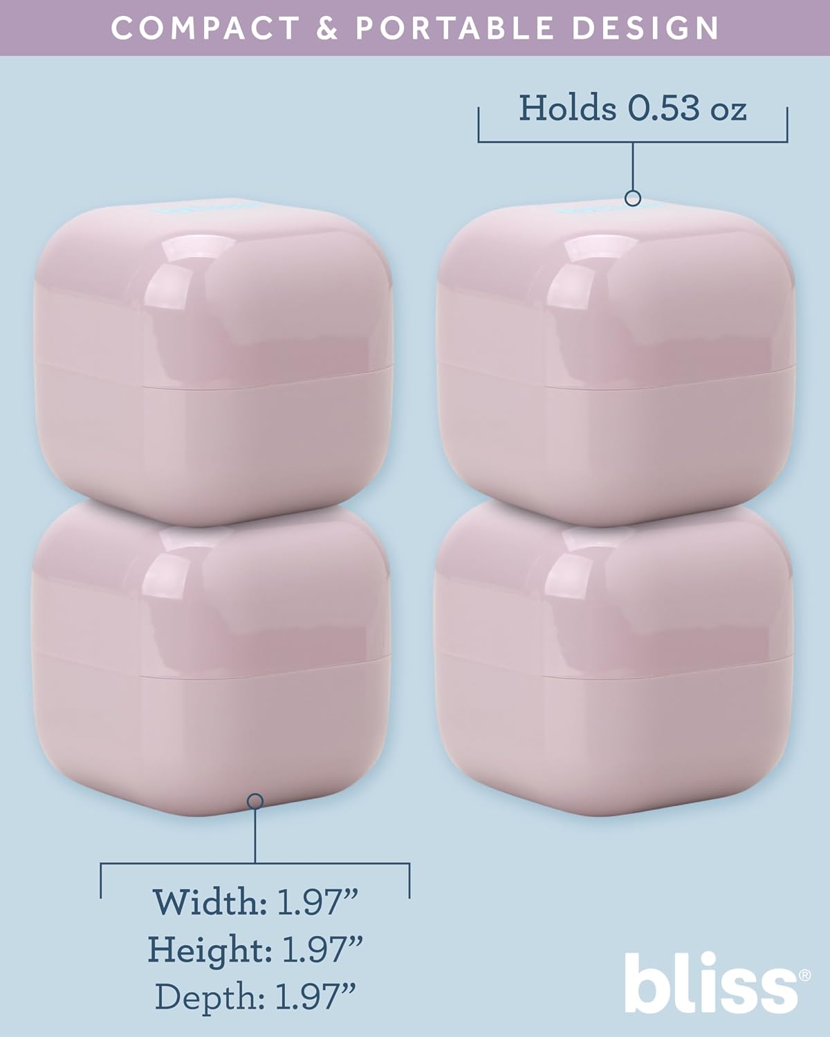 Bliss pink gaze travel size toiletries containers for skincare creams