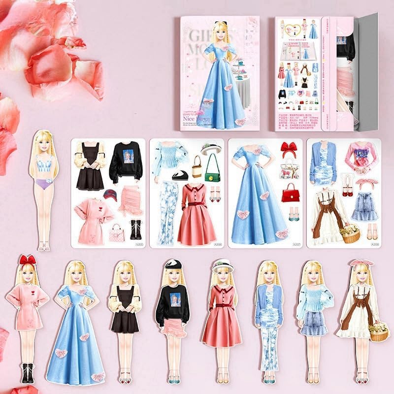 Yilia magnetic princess dress up paper doll set front view showcasing interchangeable outfits and accessories