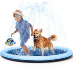 VISTOP non slip splash pad front view highlighting the blue fountain play mat layout for backyard summer activities.