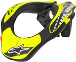 Alpinestars Youth Neck Support front view premium black and fluorescent yellow protective gear for kids