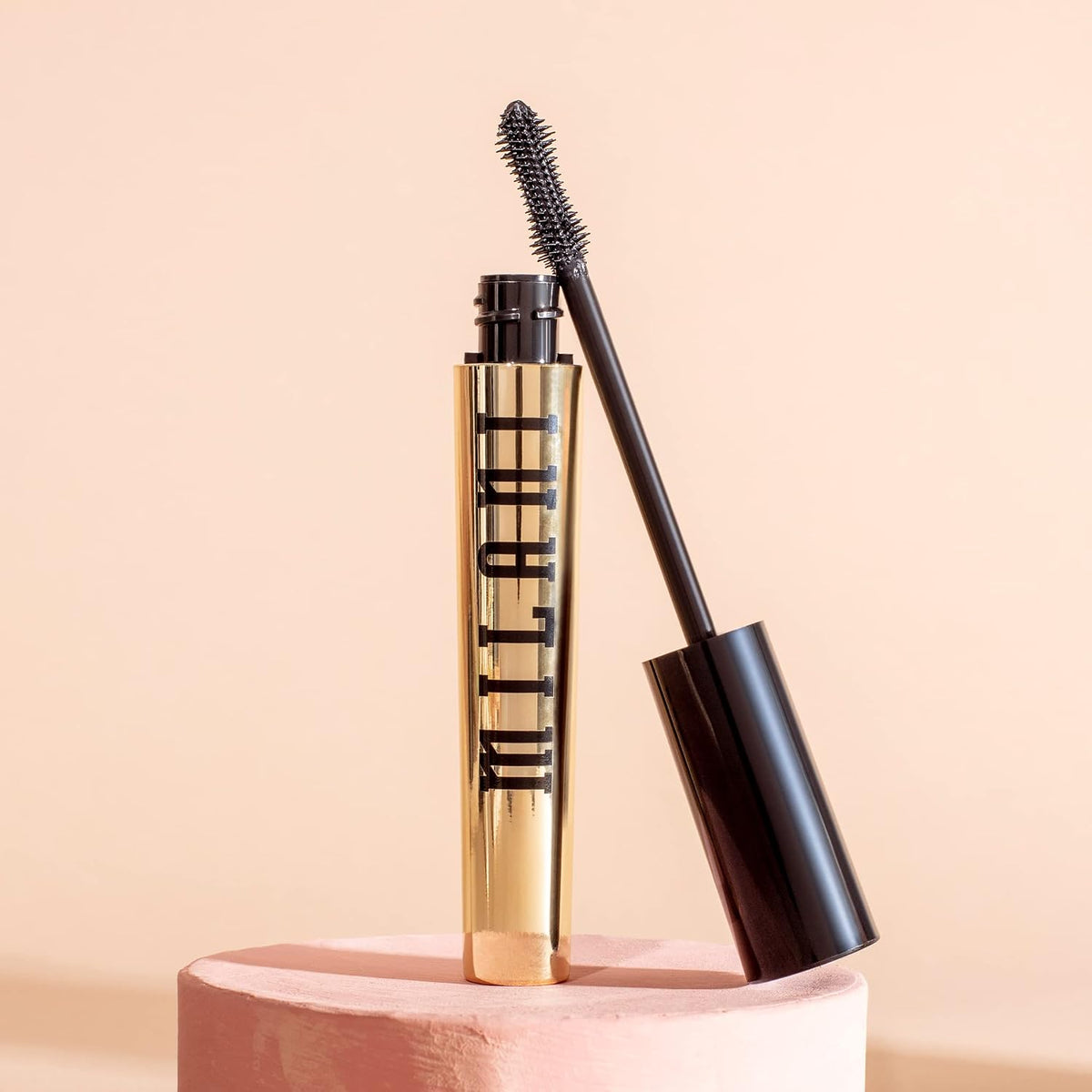 Close up view of the castor oil infused mascara packaging details and branding