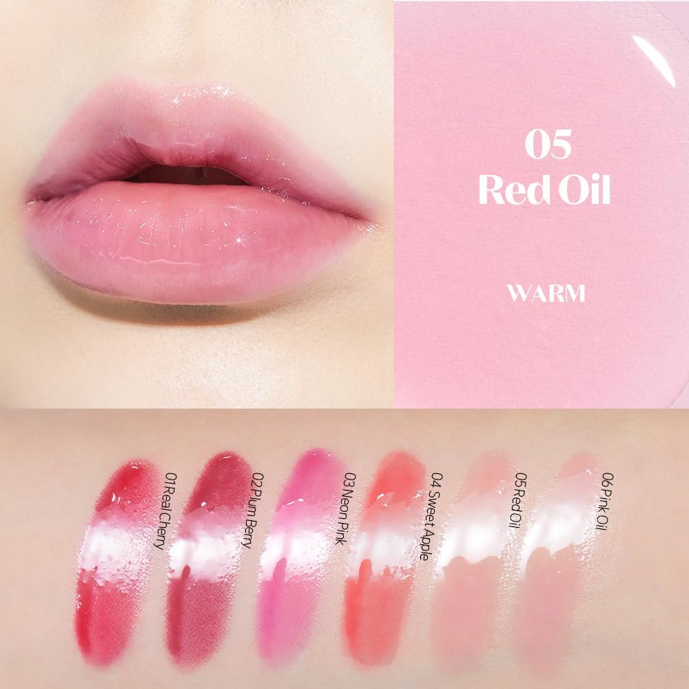 ETUDE lip oil tint shade zero five red oil swatch on lips