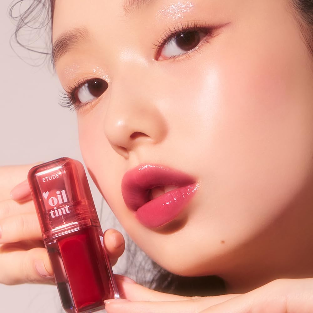 ETUDE Dear Darling Oil Tint #1 Real Cherry (0.14 fl.oz) | High Moisturizing and Strong Hydrating Lip Oil/Lip Gloss | Smooth and Moist Lips | Non-Sticky Lip Oil Tint For Dry Lips | K-beauty - Image 9