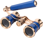 Aroncent vintage opera glasses in blue and gold finish front view