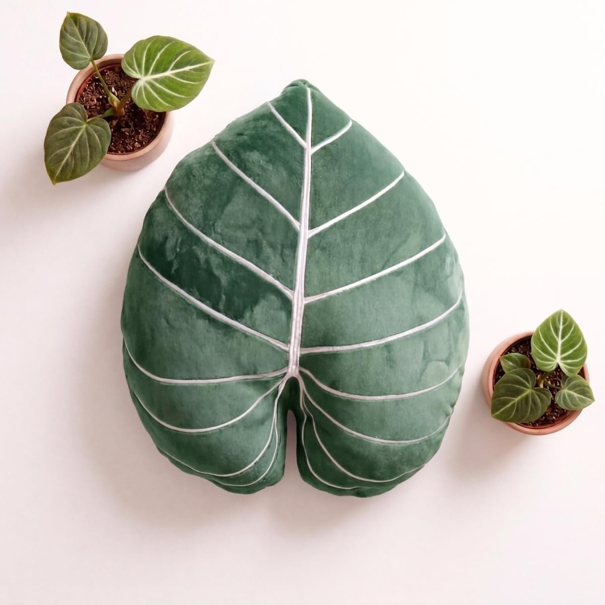 Microplush cover fabric detail of leaf accent pillow