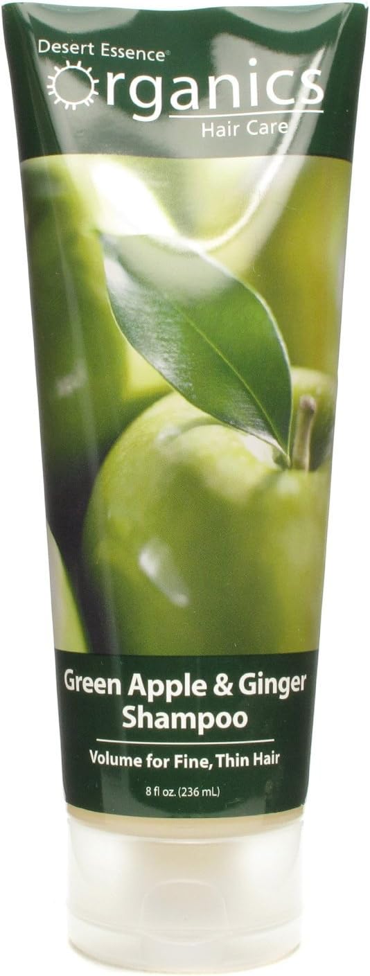 Desert Essence green apple and ginger shampoo front view volumizing hair care