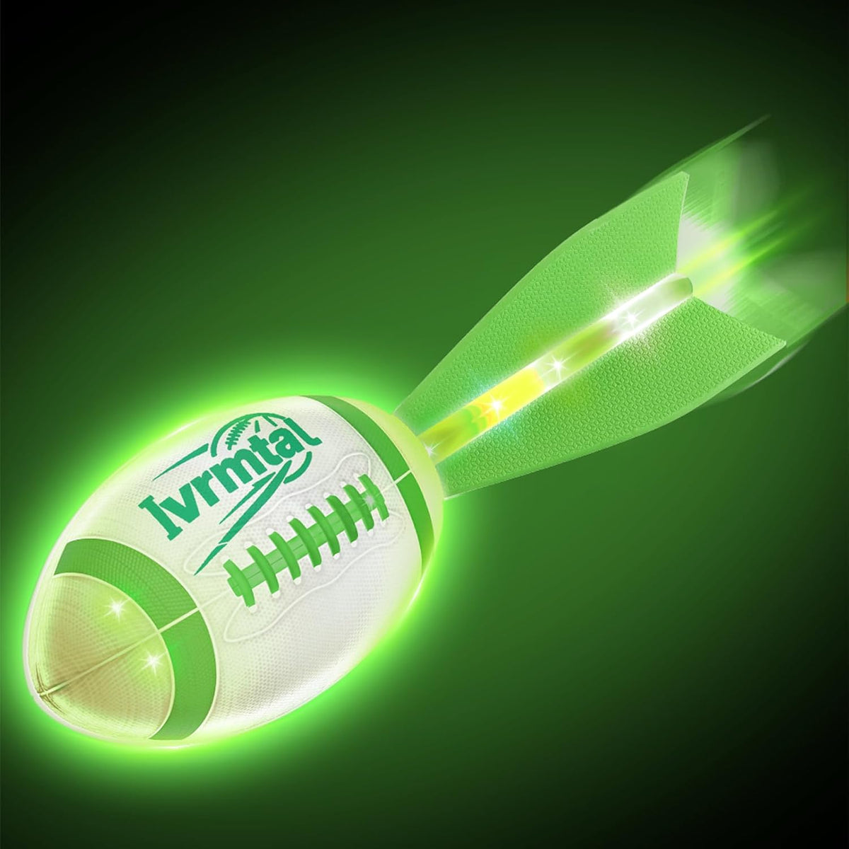 Ivrmtal foam glow in the dark football front view illuminated with vibrant LED lights