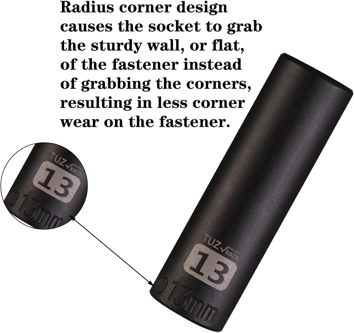 TUZkozs CR-MO impact socket featuring black phosphate finish