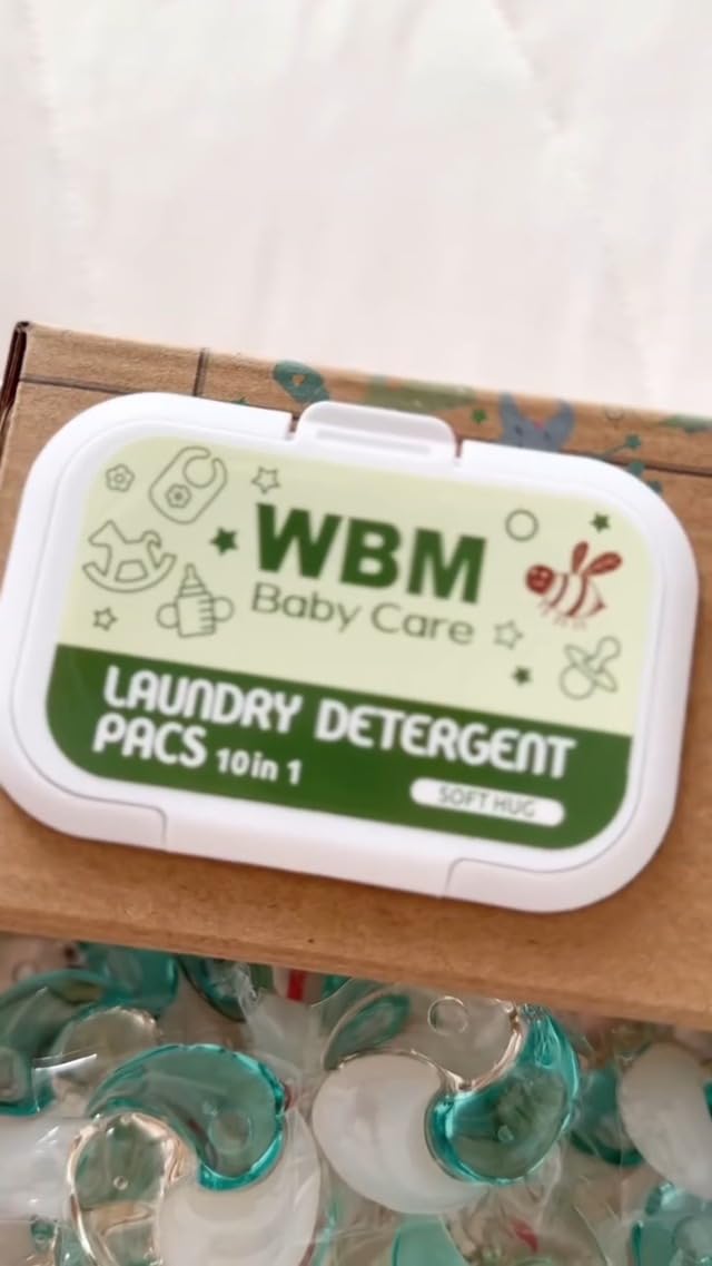 WBM eco friendly laundry pods packaging demonstrating easy storage and safety locks.