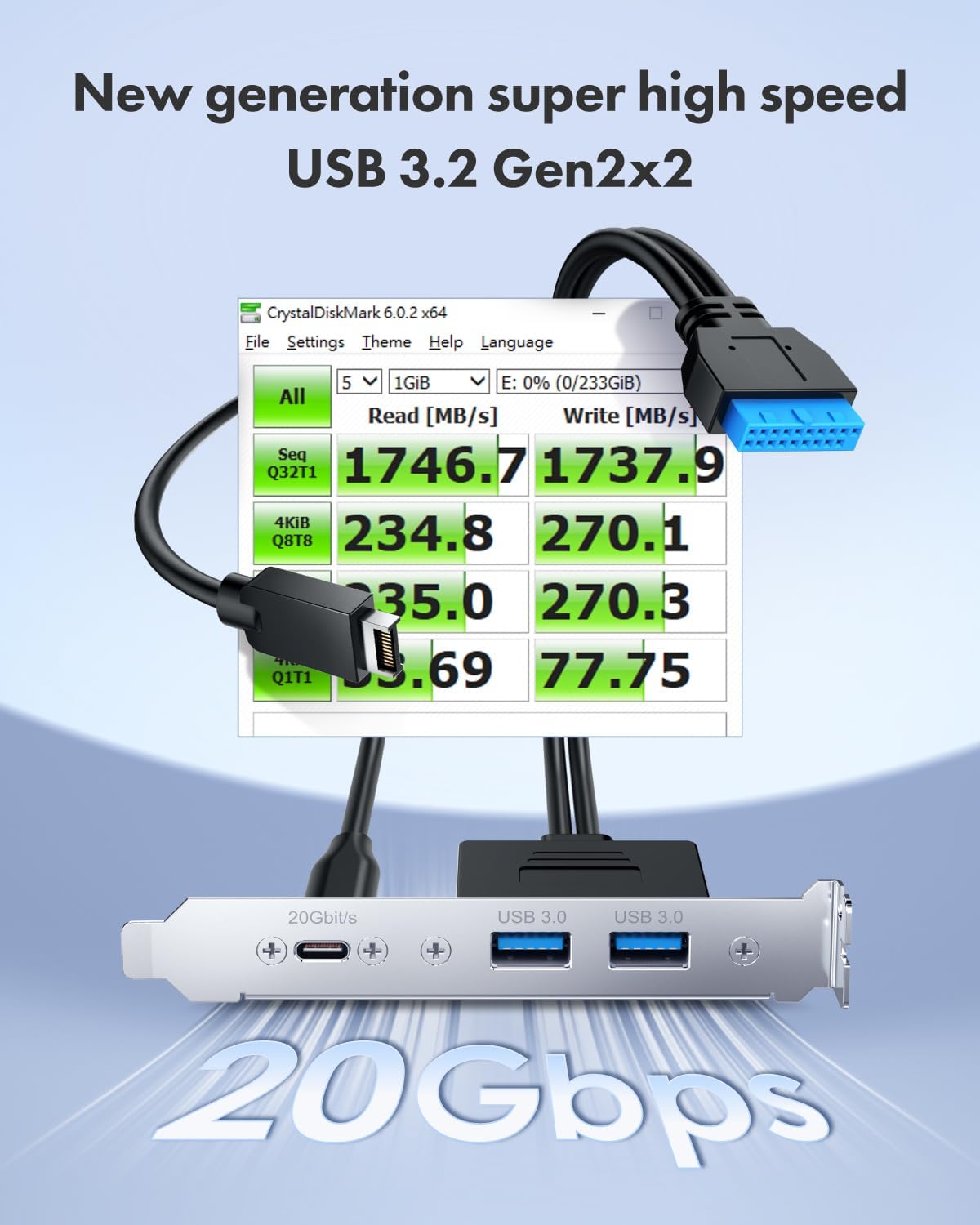 Graugear Type-E Key-A 20-pin cable closeup
