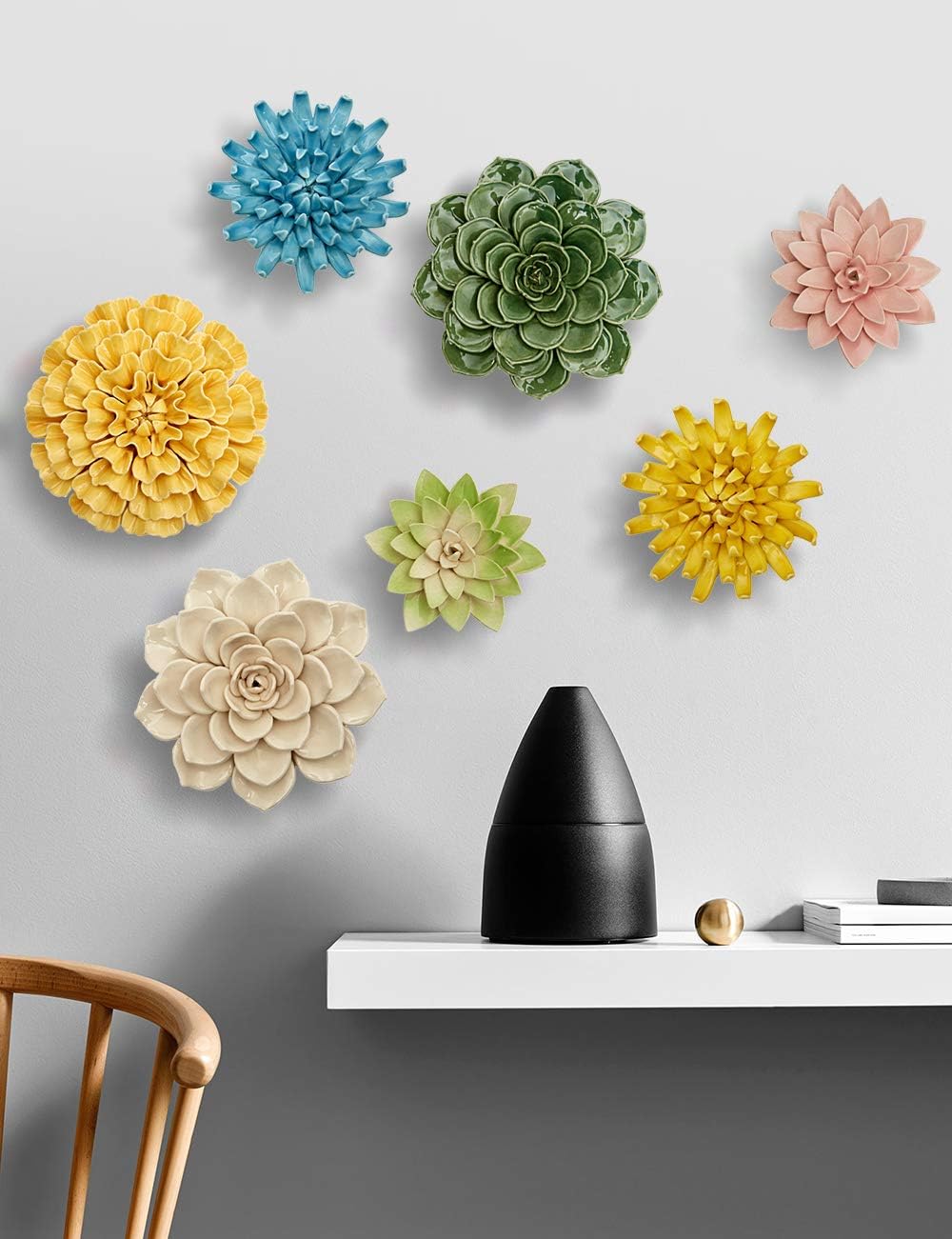 SEINHIJO Ceramic Flower Wall Decor 3D Wall Art Sculpture Home Gift 7.1 Inch | Glossy Pink Modern Ornament Handicraft Fashion Birthday Holiday Present for Bedroom Living Room Cafe - Image 9