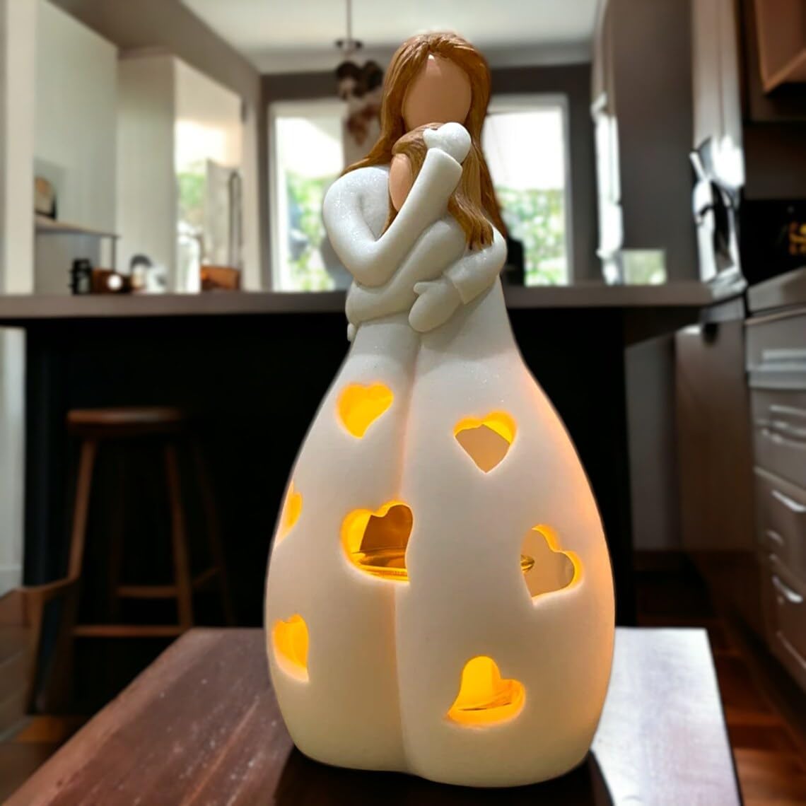 Gifts for Mom from Daughter - Mothers Day Candleholder Statue with Flickering LED Light | Birthday Gift for Mom | Unique Present with Greeting Card | Seasonal Home Dcor (Light Brown) - Image 9