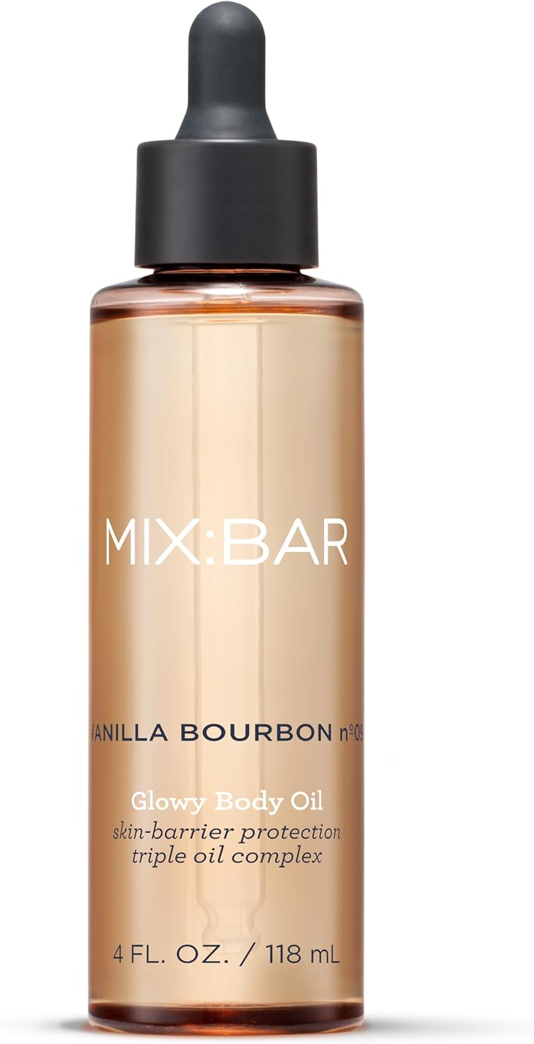 MIX:BAR Vanilla Bourbon Glowy Body Oil front view bottle