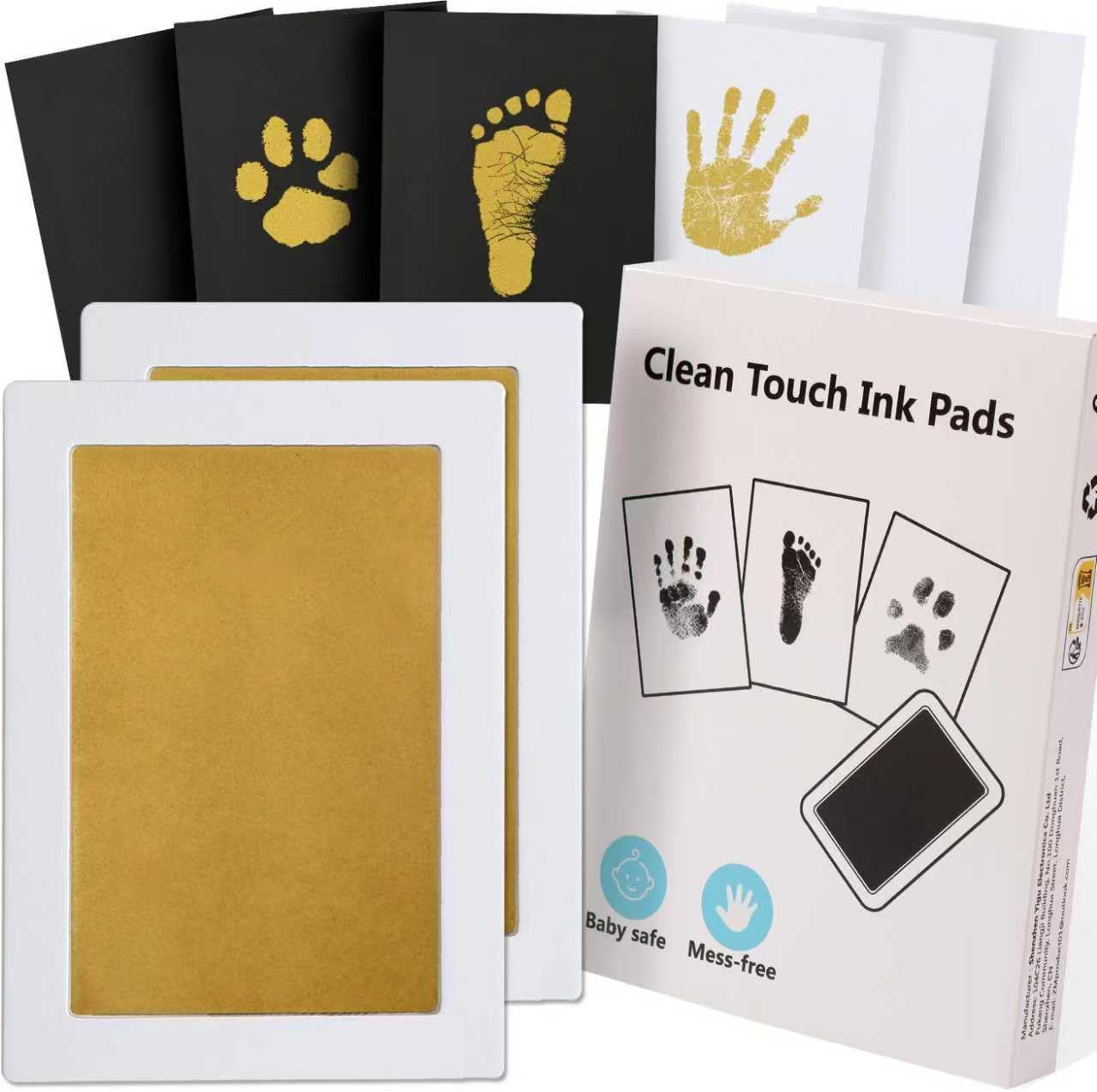 Zemiu baby handprint and footprint extra large kit front view showing gold themed packaging