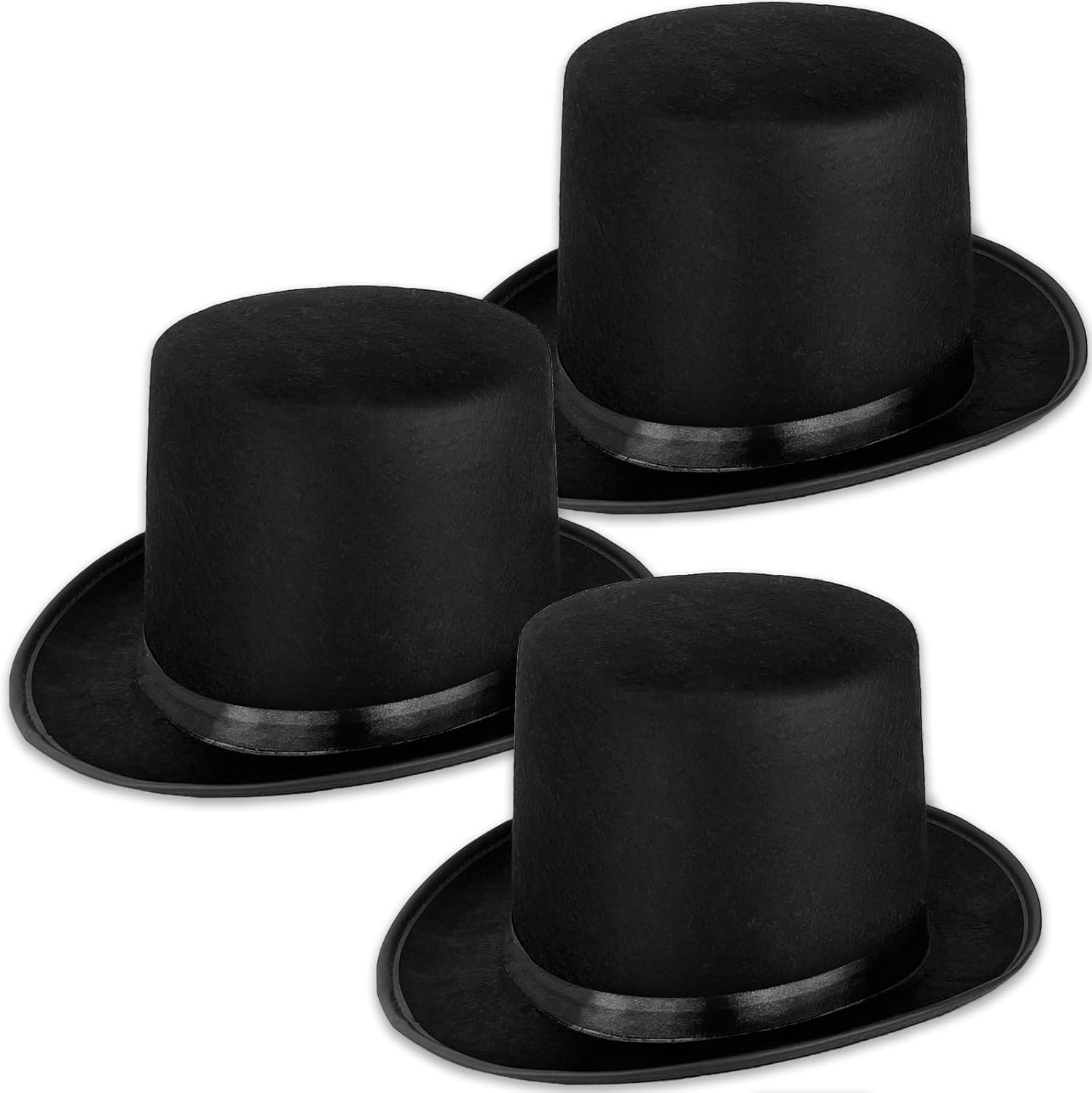 Eerrhhaq black felt top hats 3 pack front view for kids magician costumes