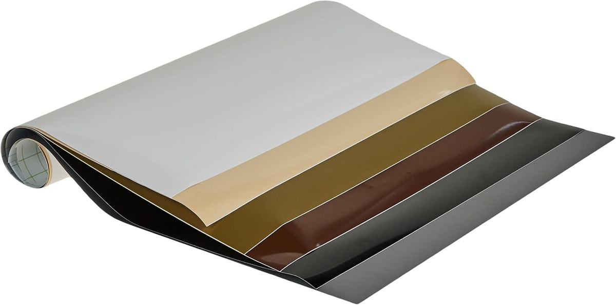Close-up of glossy colored vinyl sheets in basic sampler pack