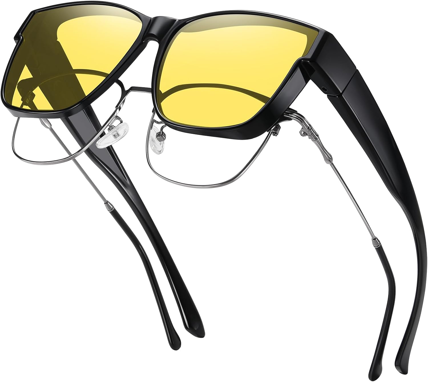 GEGURI polarized fit over sunglasses front view showing the oversized square black frame design.