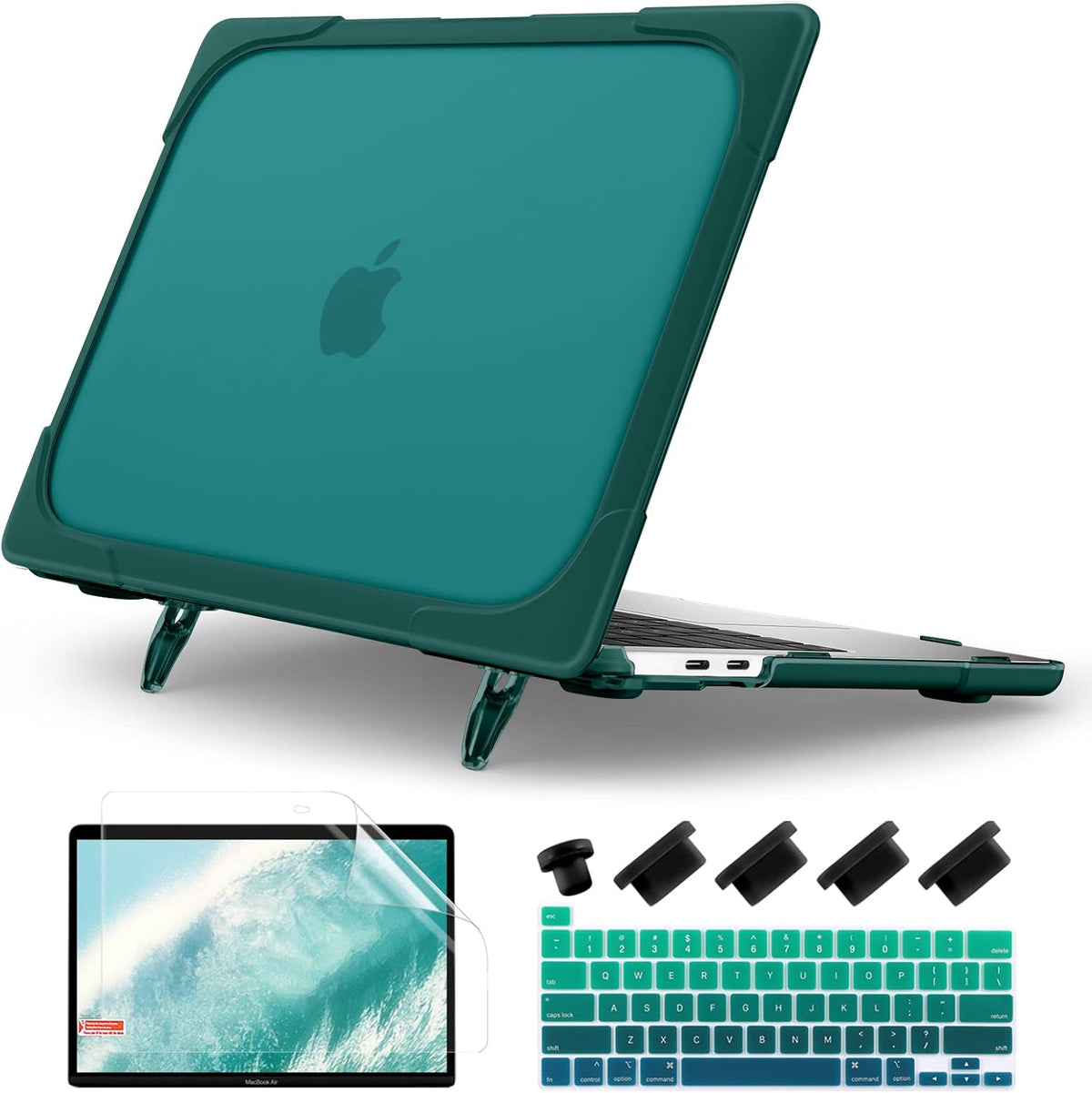 Batianda Heavy Duty Case for MacBook Pro 13 front view showing Deep Teal armor shell and matte translucent finish.