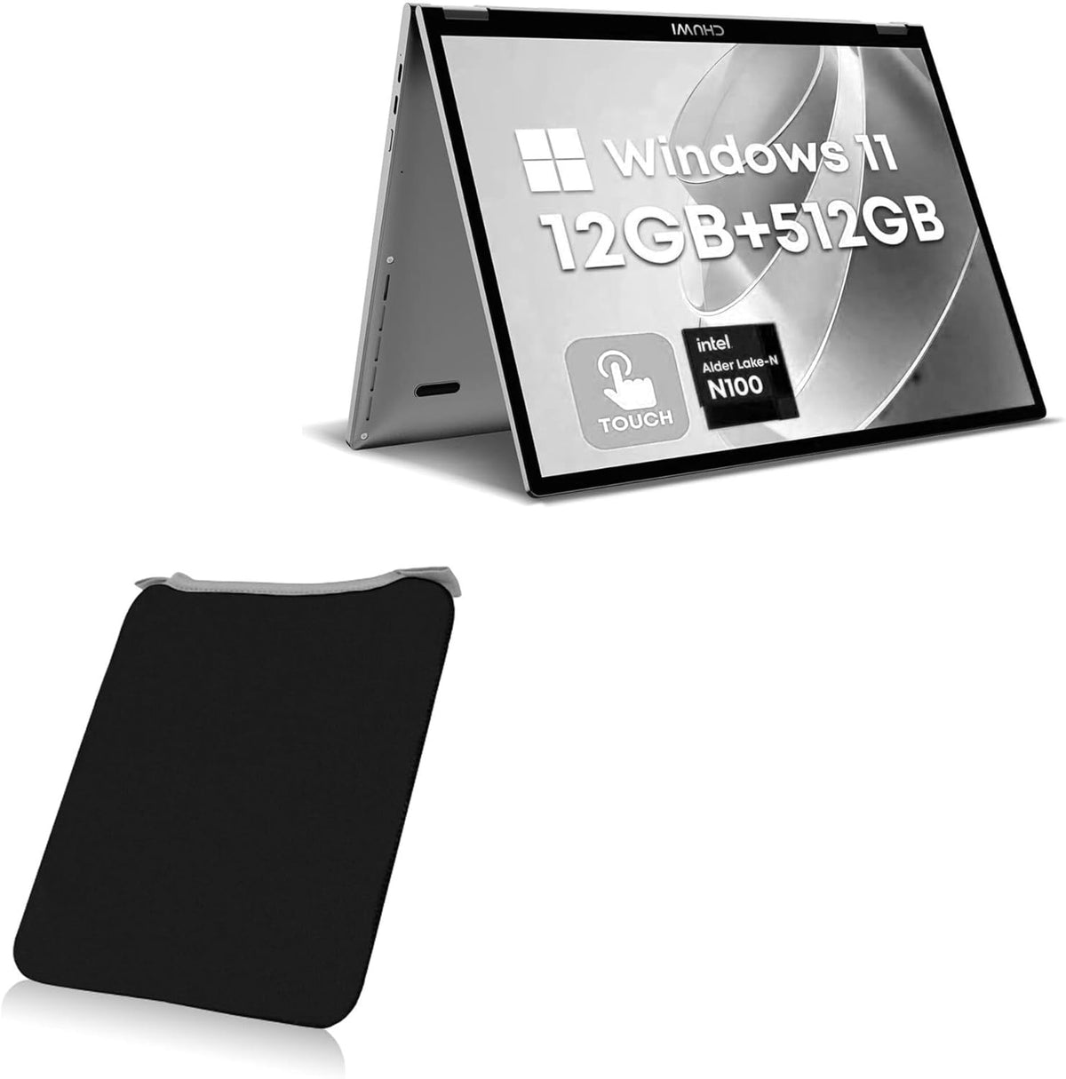 BoxWave SlipSuit Case For Chuwi MiniBook X N100 Jet Black Front View