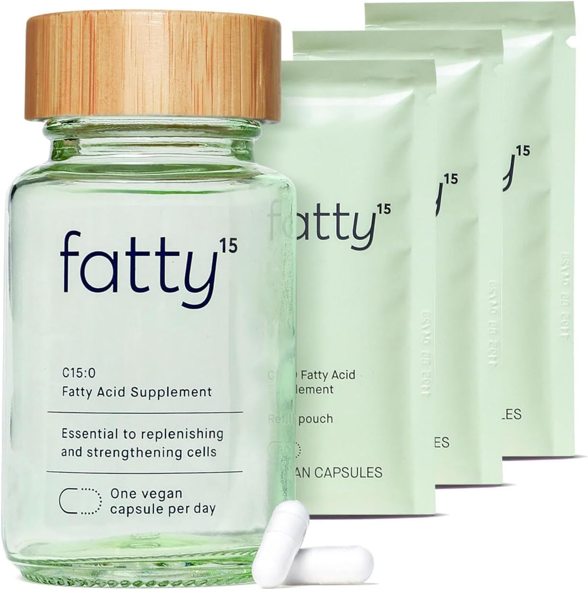 Fatty15 C15:0 Pentadecanoic Acid ninety capsules bottle front view