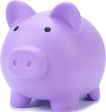 H&W mini piggy bank front view in purple